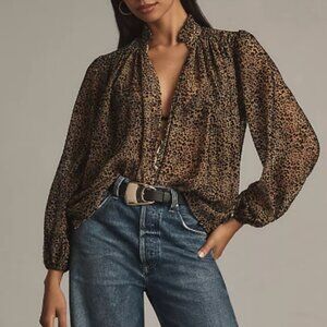 Anthropologie The Estela Sheer Printed Blouse: Burnout Edition, Med